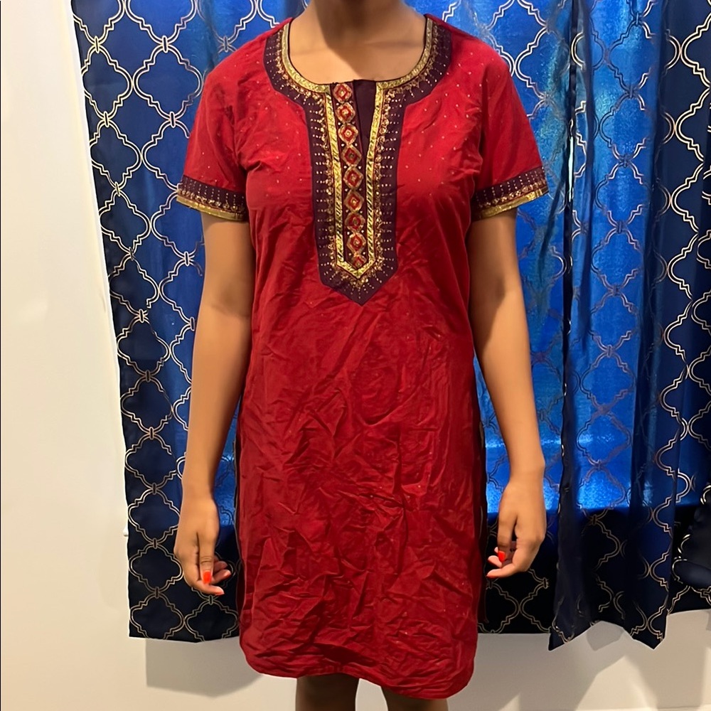 Elegant Red Embroidered Dress